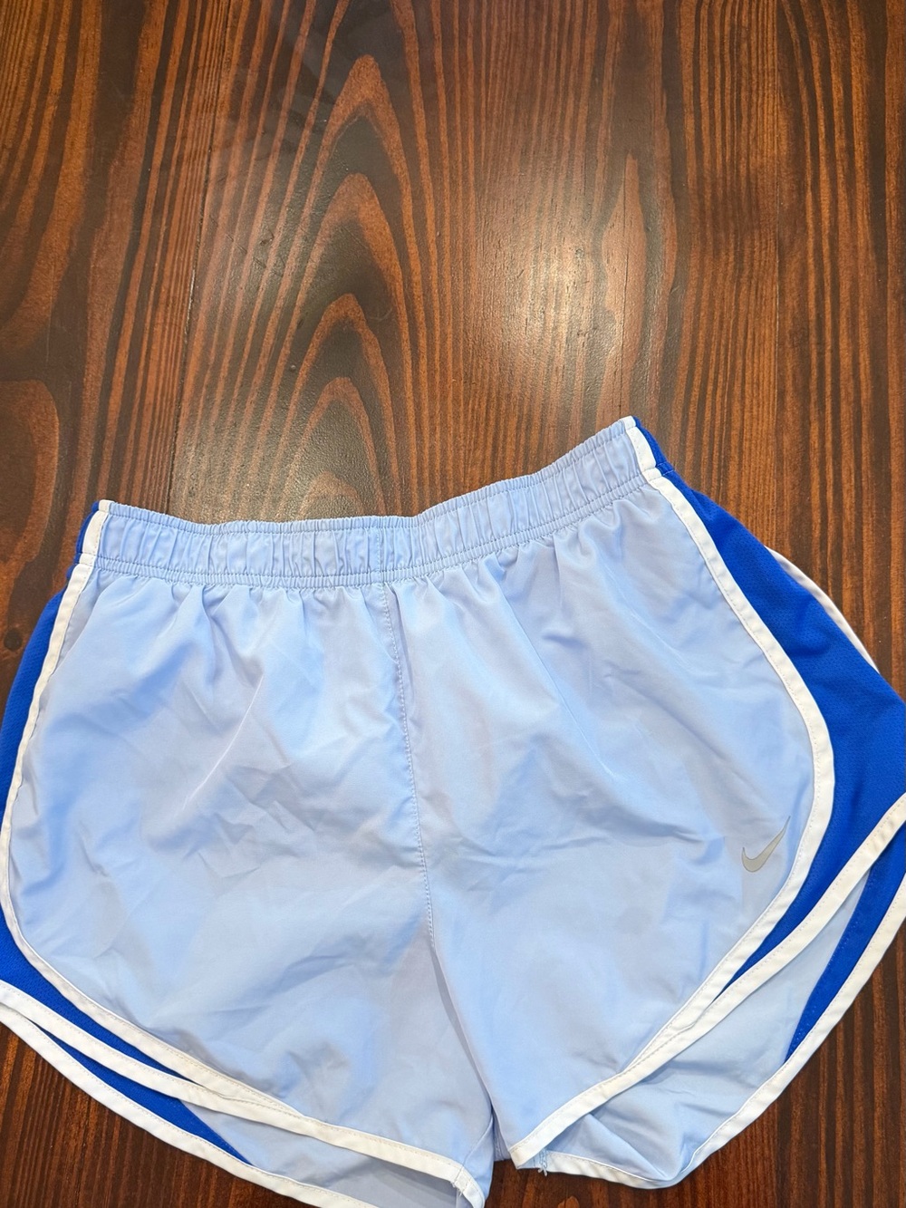 Nike Women's Light Blue Track Shorts with Royal Blue Trim W/underwear size m